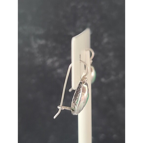 925 Sterling Silver Green Glass Oval Pierced Dangling Earrings Vintage - Picture 6 of 10